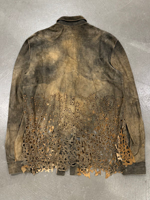 2000s Roberto Cavalli laser-cut distressed leather shirt