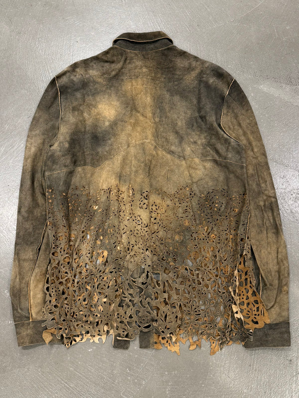 2000s Roberto Cavalli laser-cut distressed leather shirt