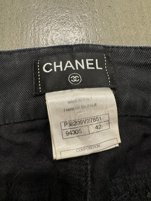 2000s Chanel black distressed patchwork jeans