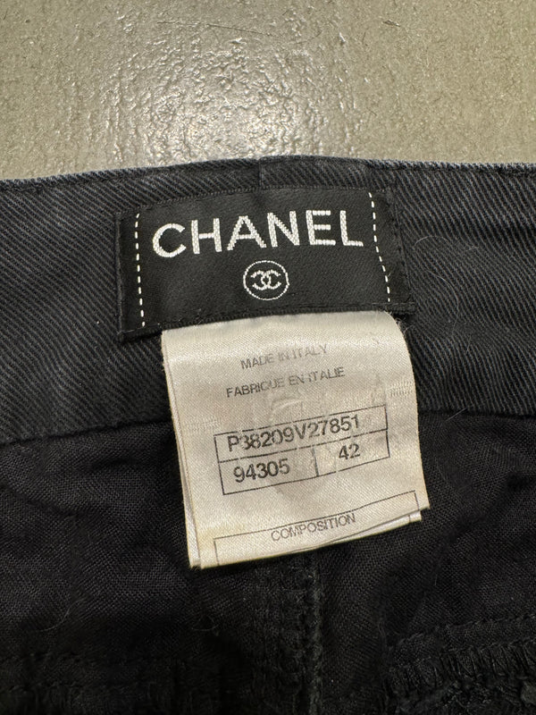 2000s Chanel black distressed patchwork jeans