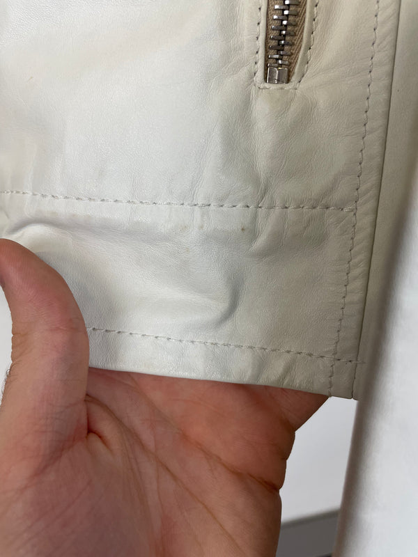 2000s Prada Red Line moto white leather jacket
