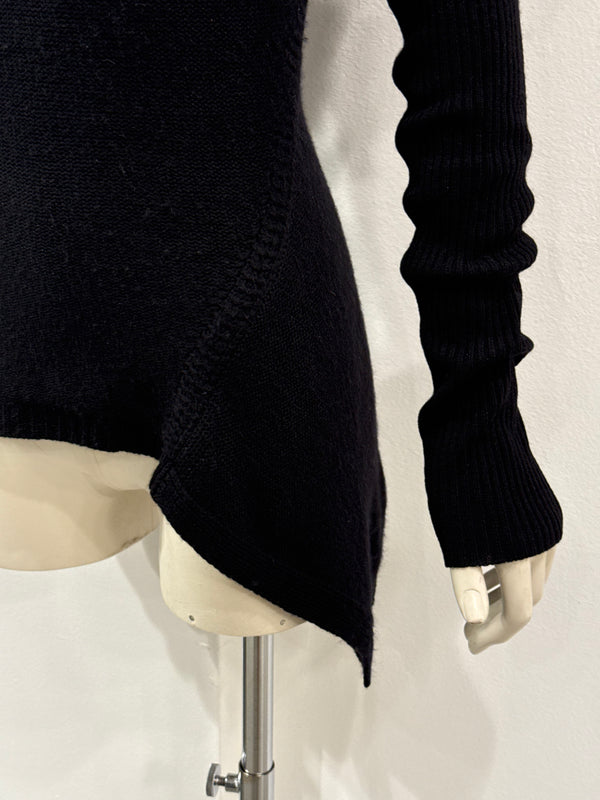 2000s Rick Owens asymmetric hem long sleeve knit top