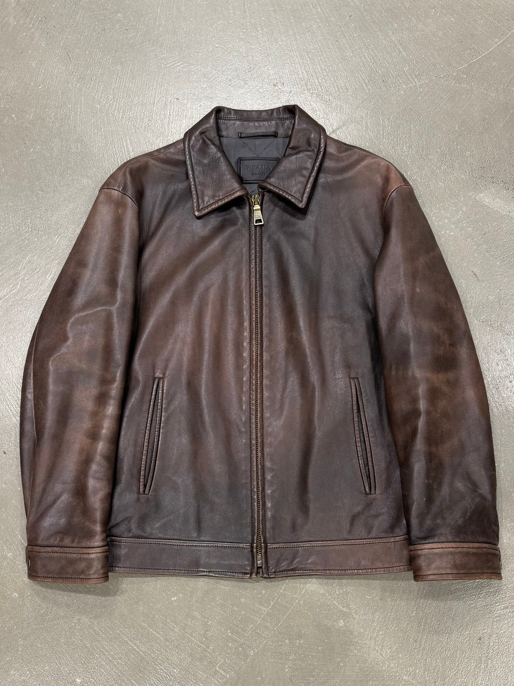 2000s Prada distressed leather jacket