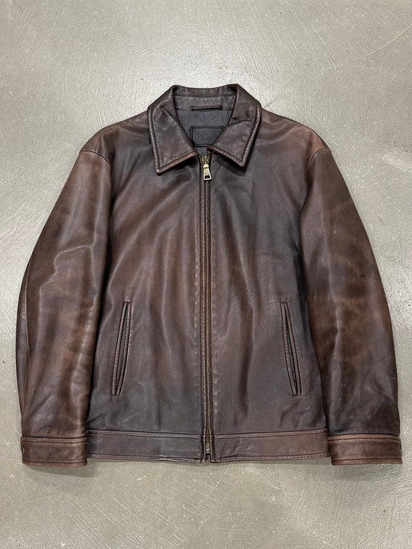 2000s Prada distressed leather jacket