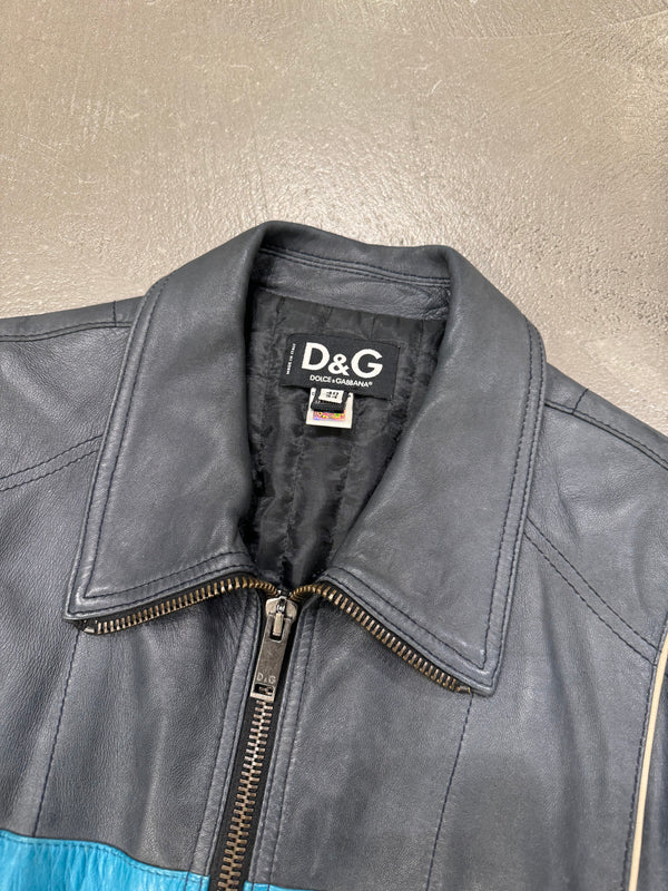 S/S2001 Dolce & Gabbana Striped Calfskin Leather Racing Jacket