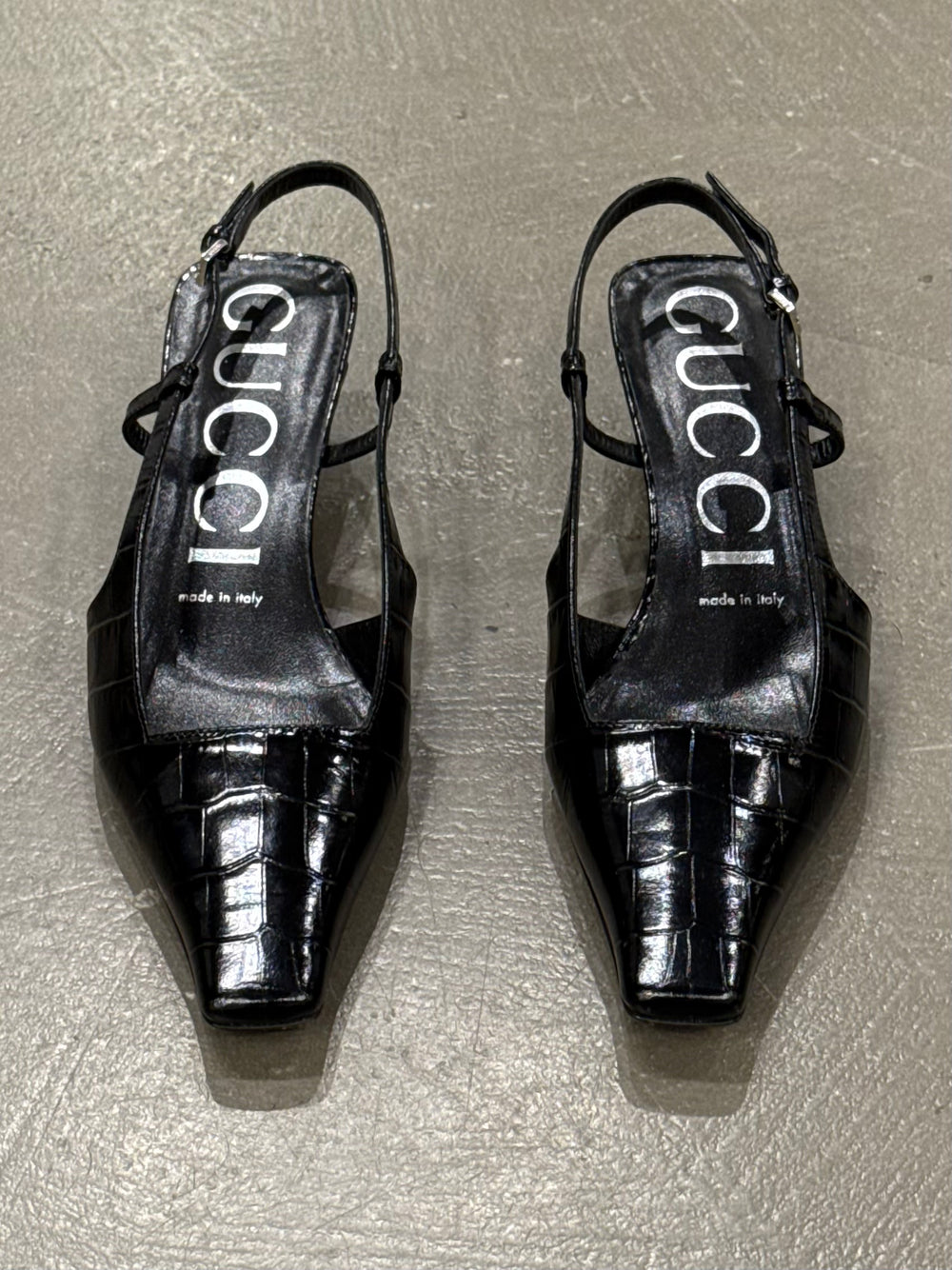 2000s Gucci embossed croc slingback heels