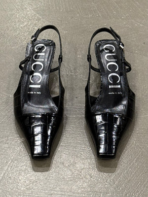 2000s Gucci embossed croc slingback heels