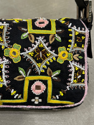 S/S1999 Fendi beaded fringe mirror-embellished baguette shoulder bag
