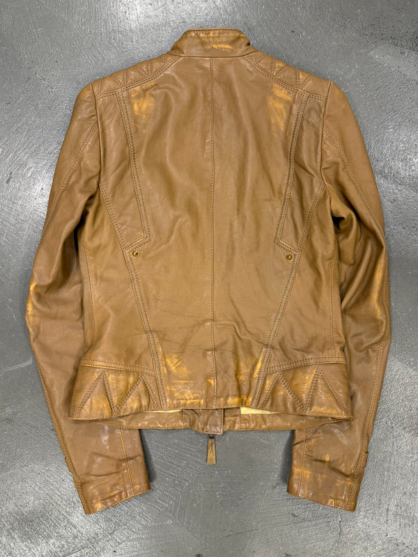 2000s Roberto Cavalli leather jacket with golden accents