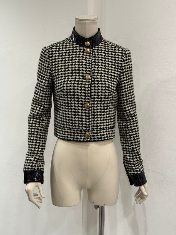2000s Dolce & Gabbana vinyl trimmed cropped houndstooth jacket