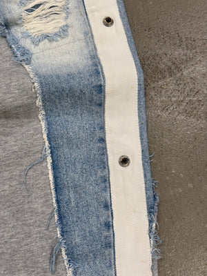 2010s Greg Lauren reconstructed hybrid 50/50 borg denim sweatpants