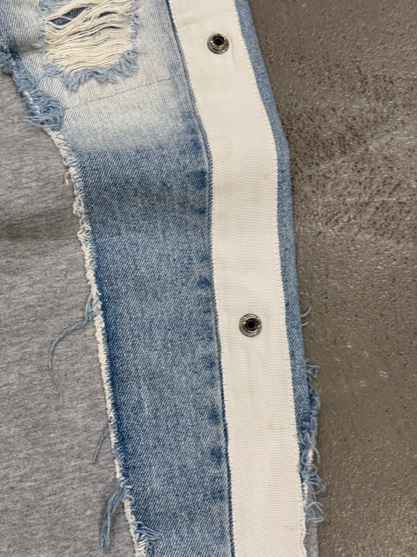 2010s Greg Lauren reconstructed hybrid 50/50 borg denim sweatpants