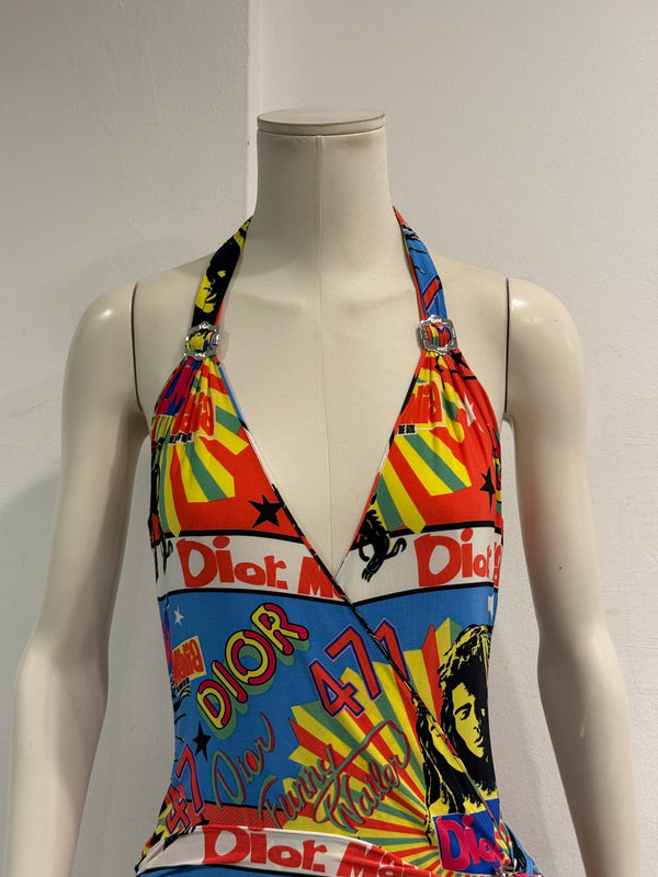 S/S2002 Christian Dior Rasta collection print halter mini dress