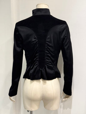 2000s Roberto Cavalli structured ruched velvet-trim jacket
