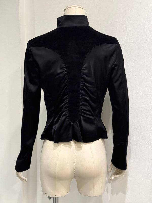 2000s Roberto Cavalli structured ruched velvet-trim jacket