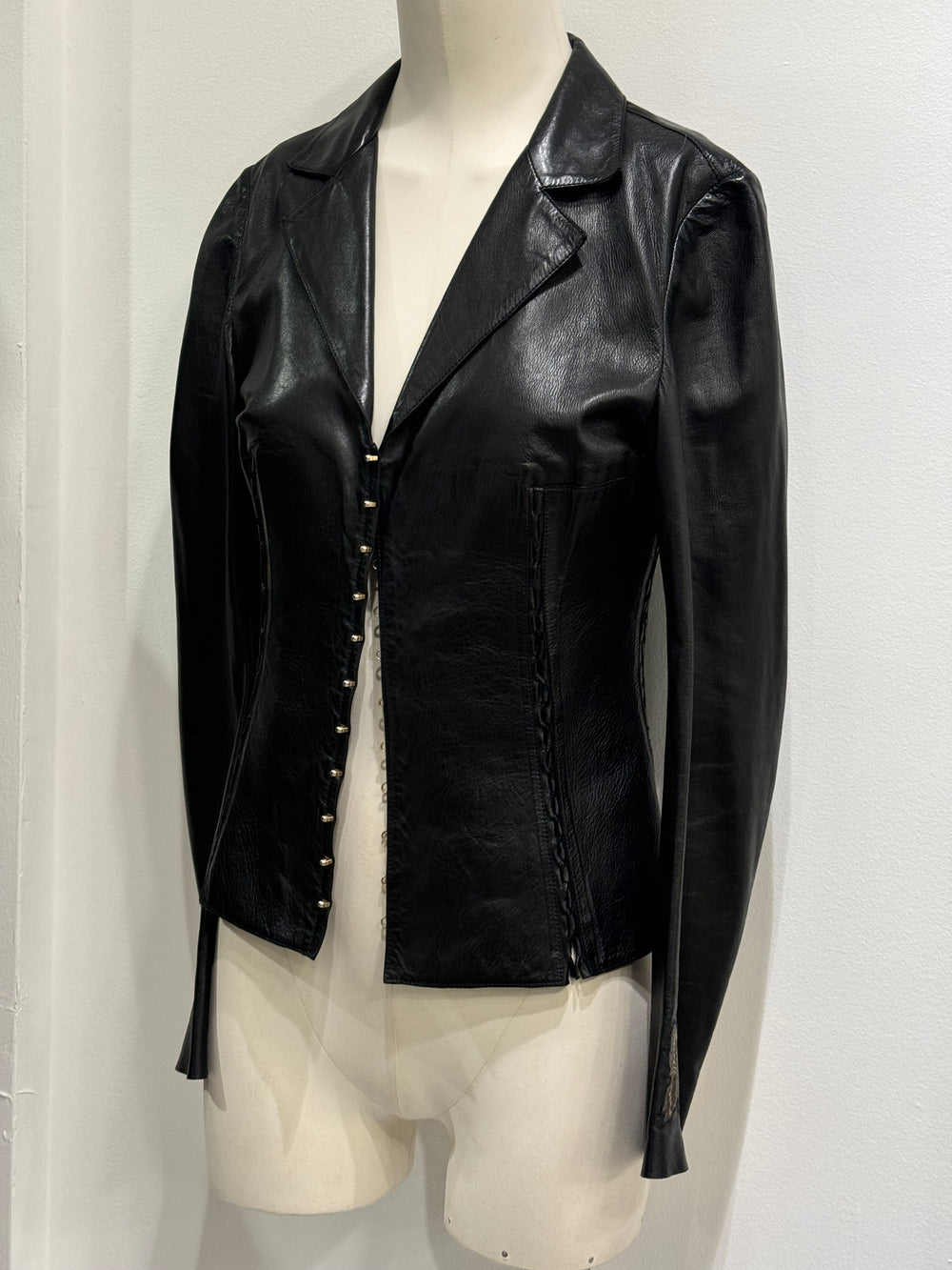 Roberto Cavalli gold butterfly embroidery leather jacket