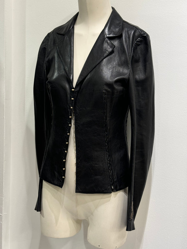 Roberto Cavalli gold butterfly embroidery leather jacket