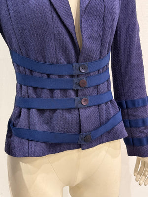 2000s Versace textured strap-detail bondage fitted blazer