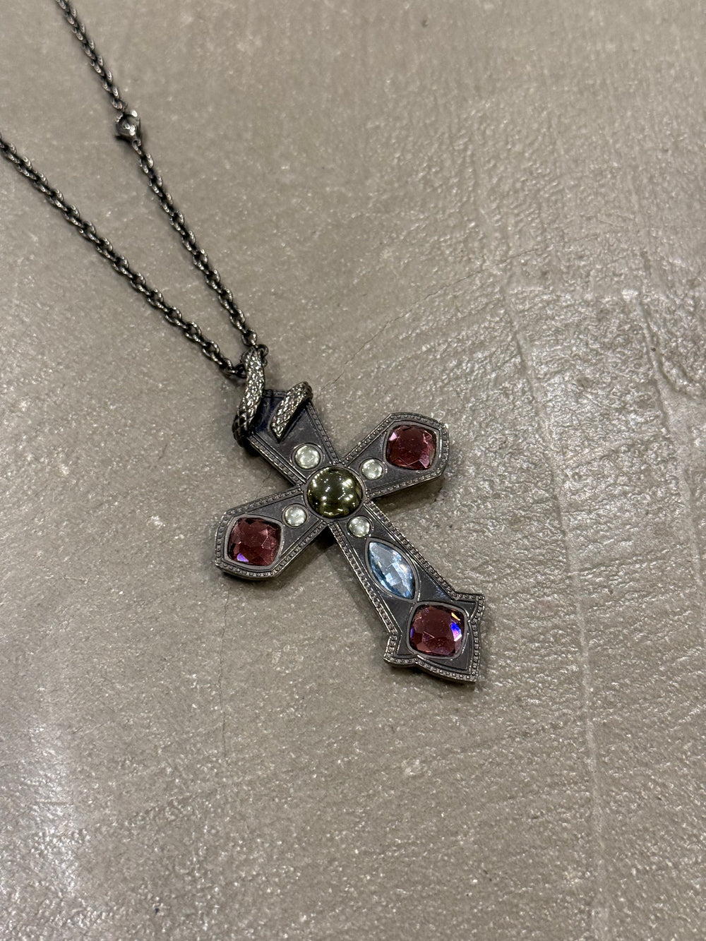 2000s Cavalli gemstone cross necklace