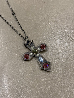 2000s Cavalli gemstone cross necklace