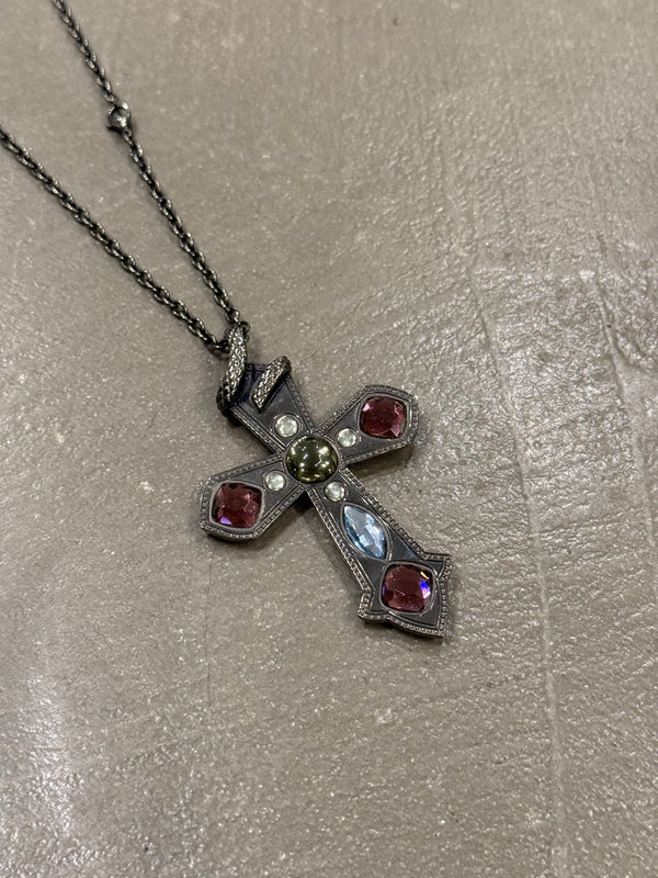 2000s Cavalli gemstone cross necklace