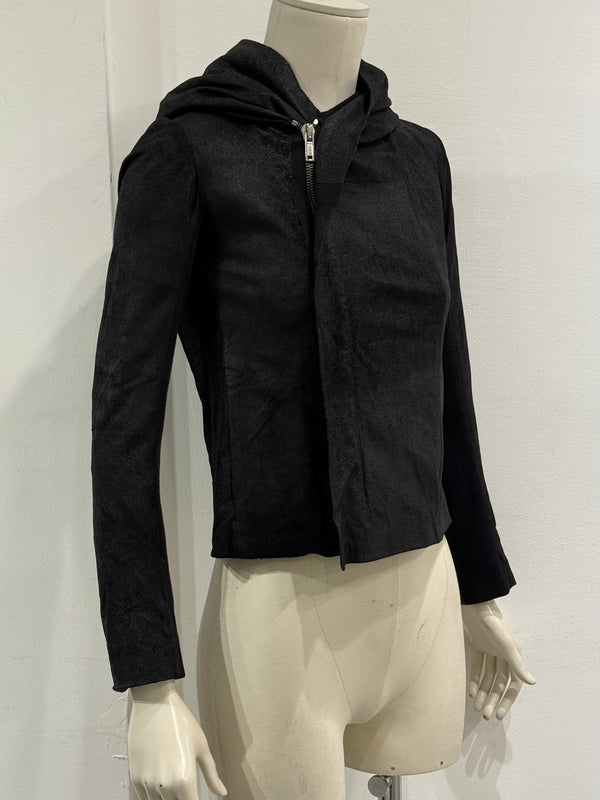 2000s Rick Owens hooded leather jacket
