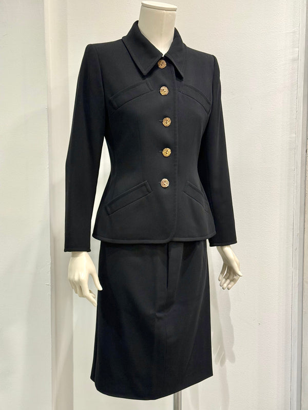 1990s Yves Saint Laurent  wool skirt suit with gold buttons