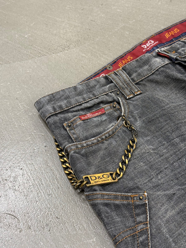 2003 Dolce & Gabbana asymmetrical heavy faded jeans