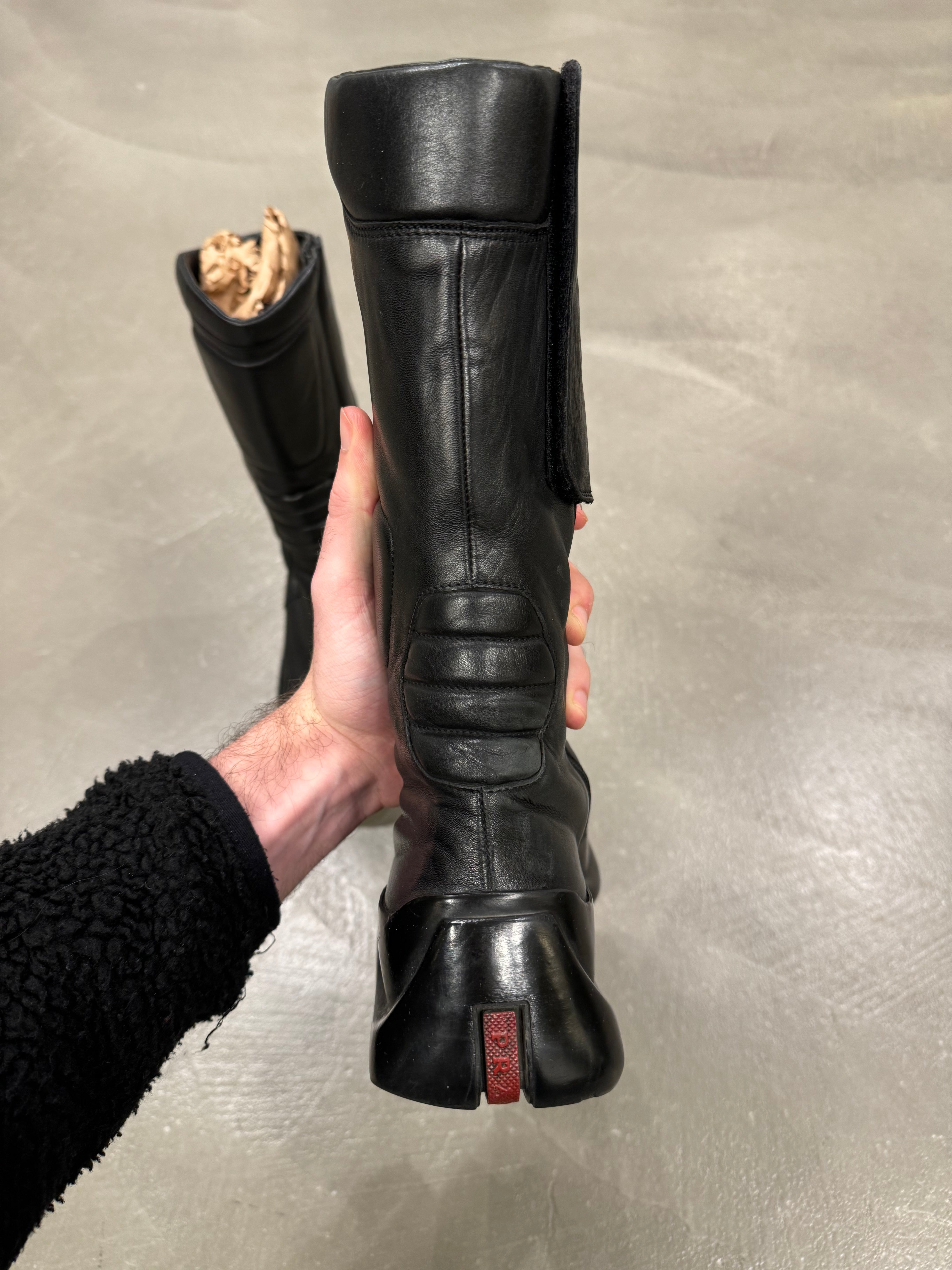 1999 Prada runway biker leather boots