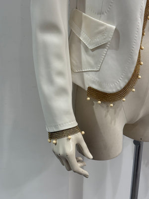 2005 Roberto Cavalli gold chain pearl trim jacket