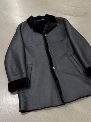 1980s Claude Montana black shearling leather coat
