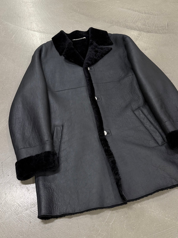 1980s Claude Montana black shearling leather coat