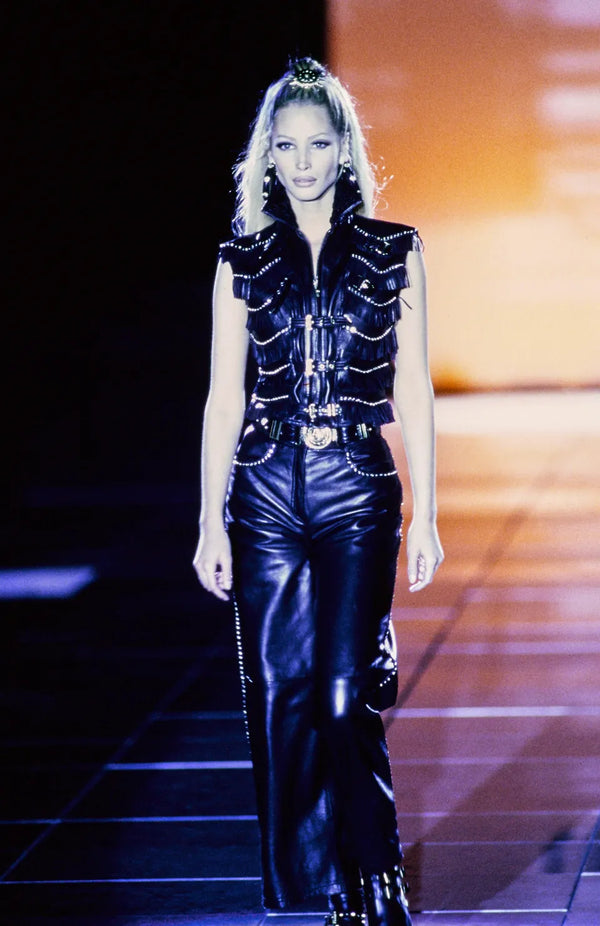 A/W1992 Gianni Versace bondage fringe leather vest