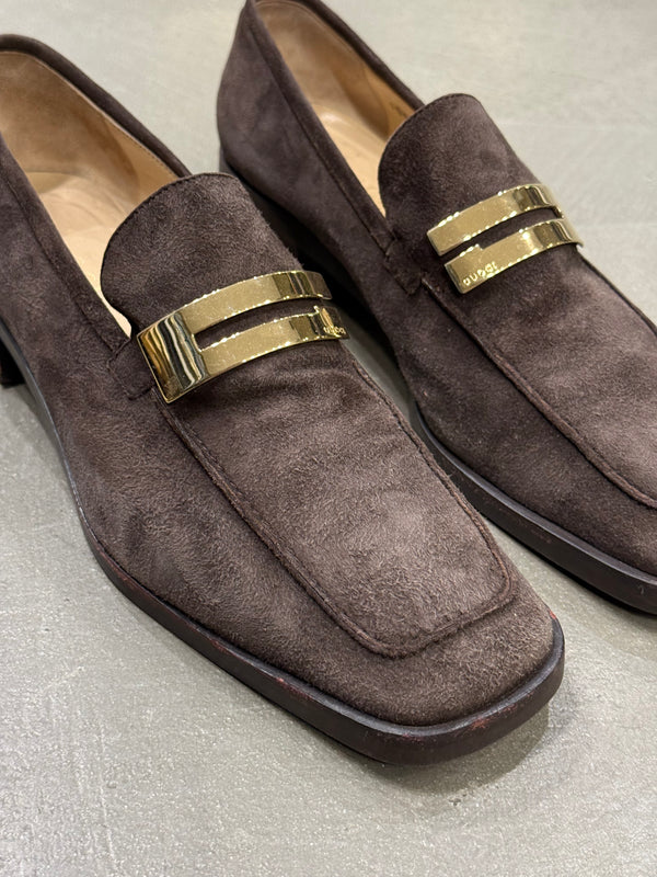 1996 Gucci by Tom Ford  logo suede loafers