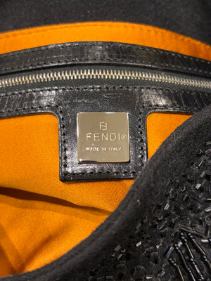 A/W2000 Fendi wool embossed hand-beaded baguette bag
