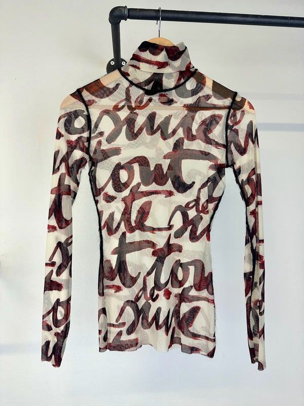 AW2001 Jean Paul Gaultier Blood Script sheer mesh top