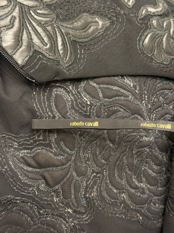 A/W2002 Roberto Cavalli runway leather floral patches sheer dress