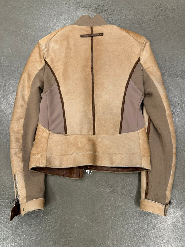 2000s Prada pony hair hybrid leather biker jacket