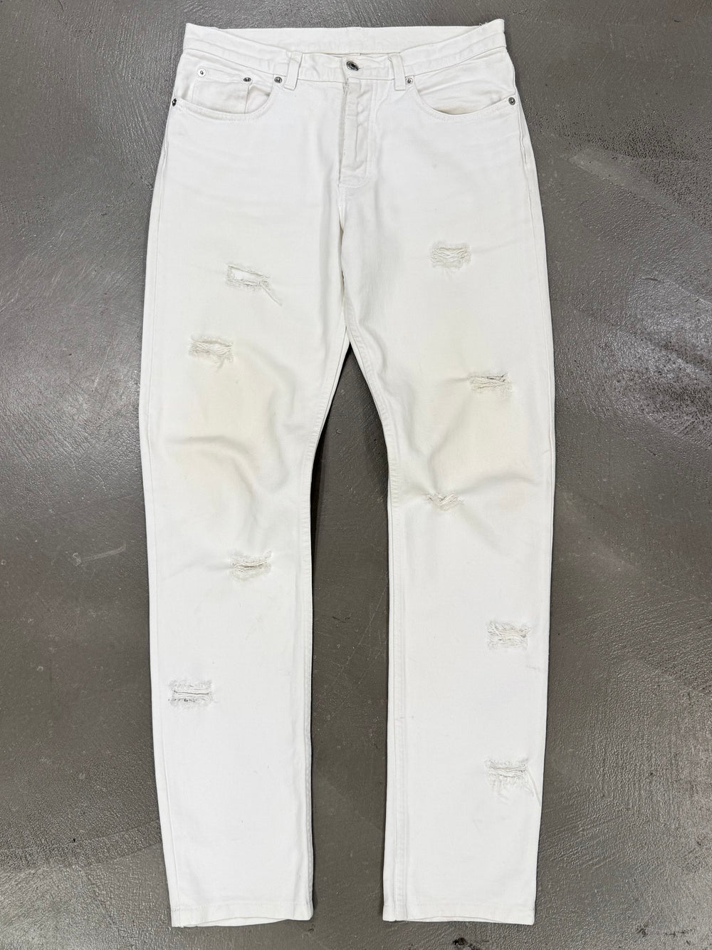 2000s Helmut Lang distressed white jeans