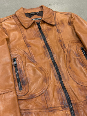 2000s Dolce & Gabbana stained rust leather jacket