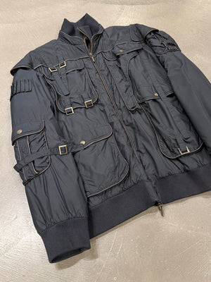 2000s Roberto Cavalli soldier parachute bondage bomber jacket
