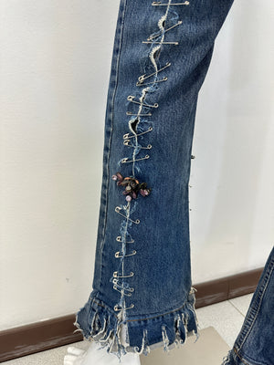 S/S 2001 Dolce & Gabbana safety pin punk jeans with broches