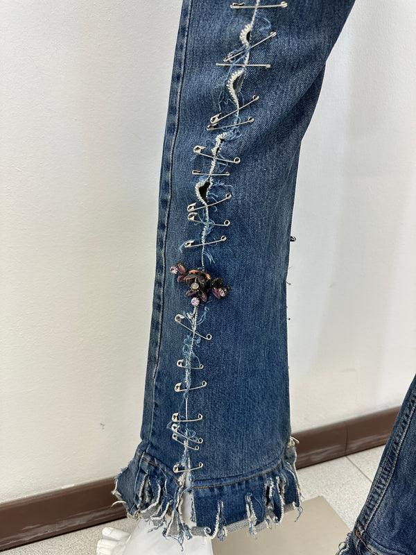 S/S 2001 Dolce & Gabbana safety pin punk jeans with broches