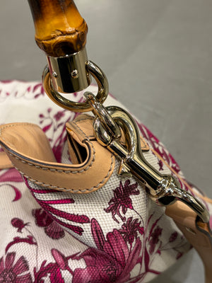 2010s Gucci bamboo handle floral hobo bag