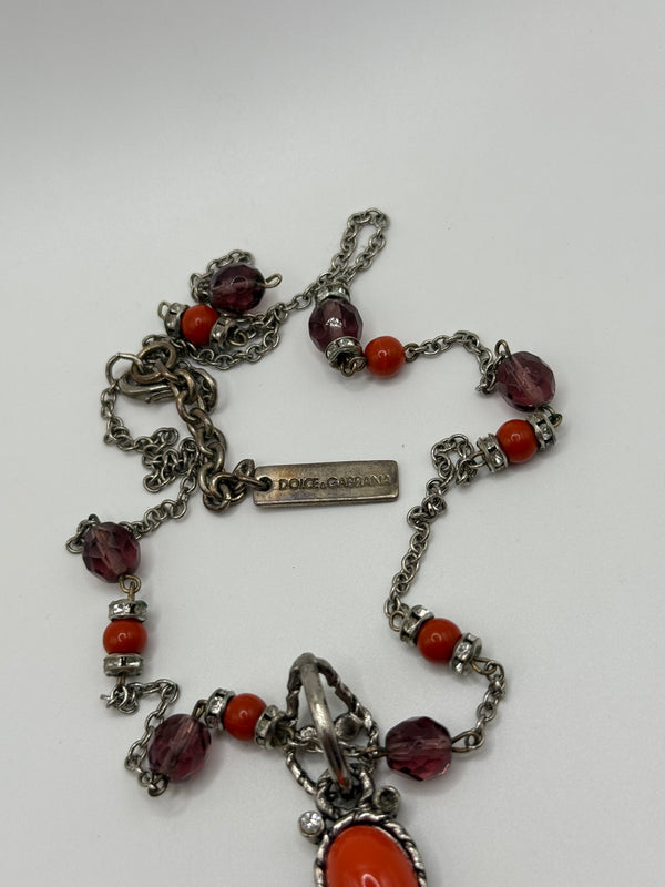 2000s Dolce & Gabbana cross rosary coral necklace