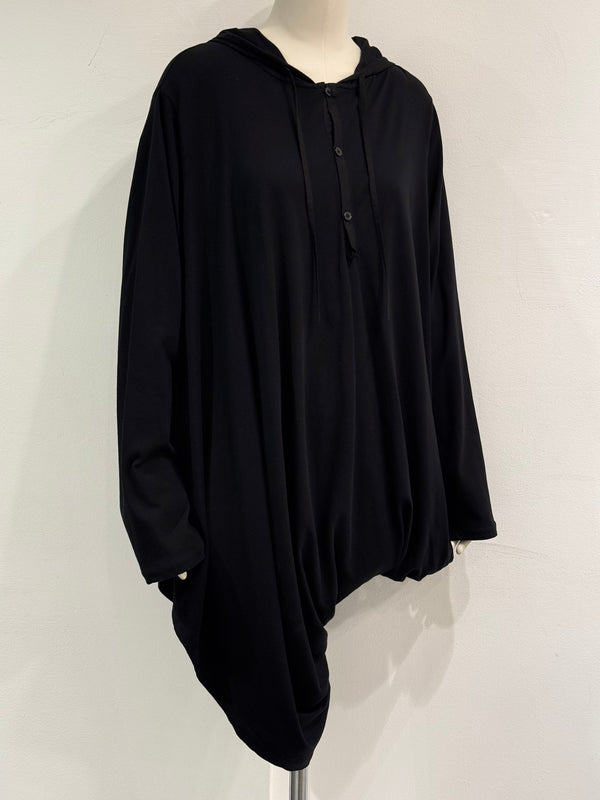 2010s Yohji Yamamoto asymmetrical draped hoodie shirt
