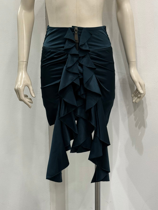 2017 Saint Laurent asymmetric draped ruffle skirt