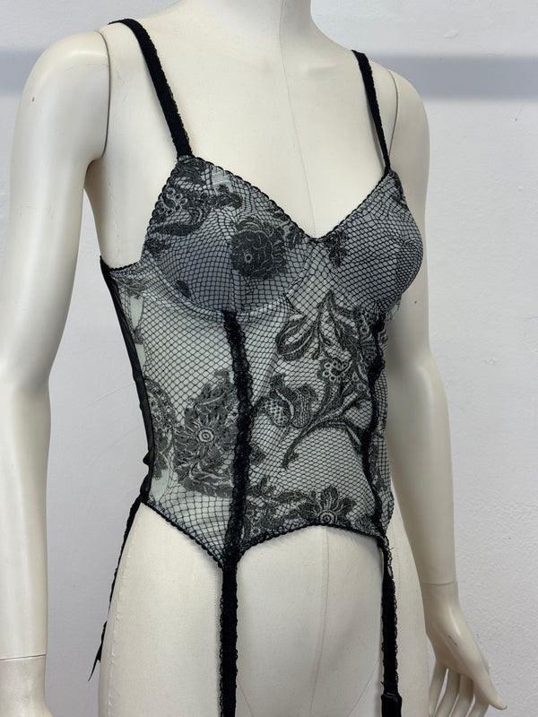 A/W2003 Roberto Cavalli floral mesh corset bustier