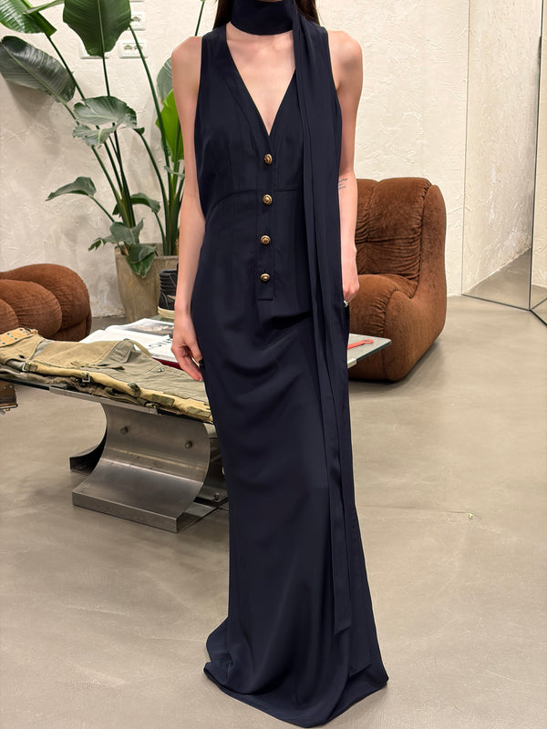 2000s Chanel silk scarf-neck maxi dress