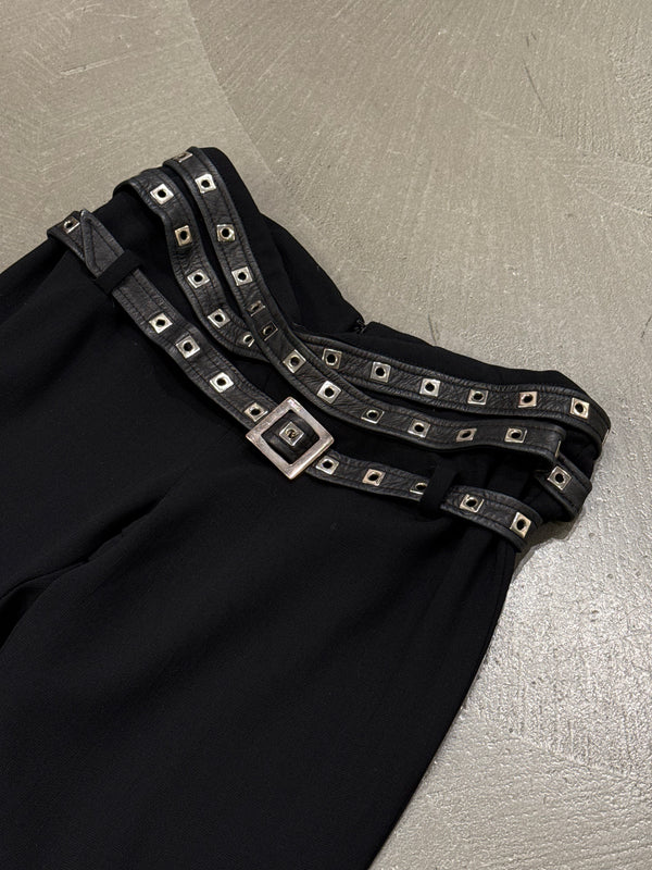 2000s Gianni Versace belted triple waist bondage wool pants
